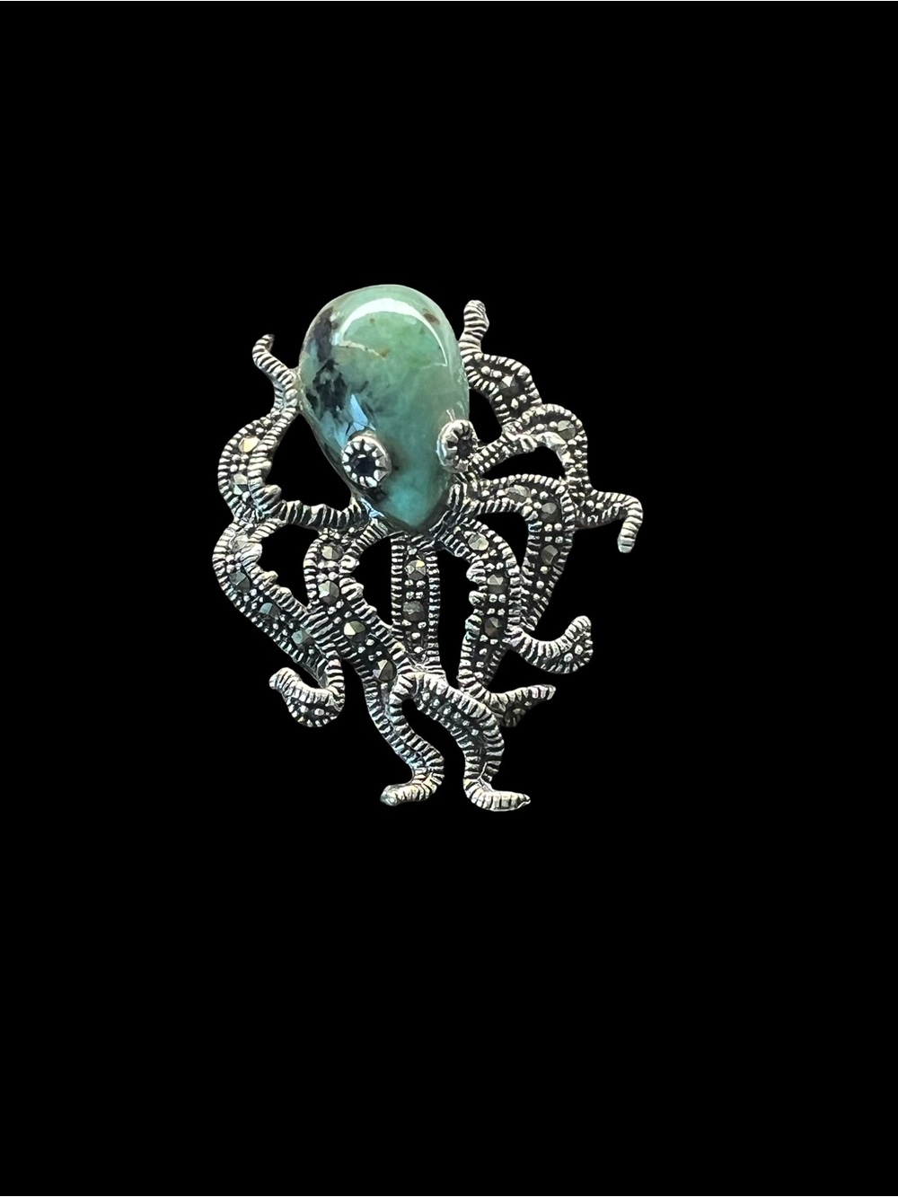 Ocean Jasper and sapphire eyes Octopus Pendant  - Silver-Tone Blue Green Jewelry - Picture 4 of 5
